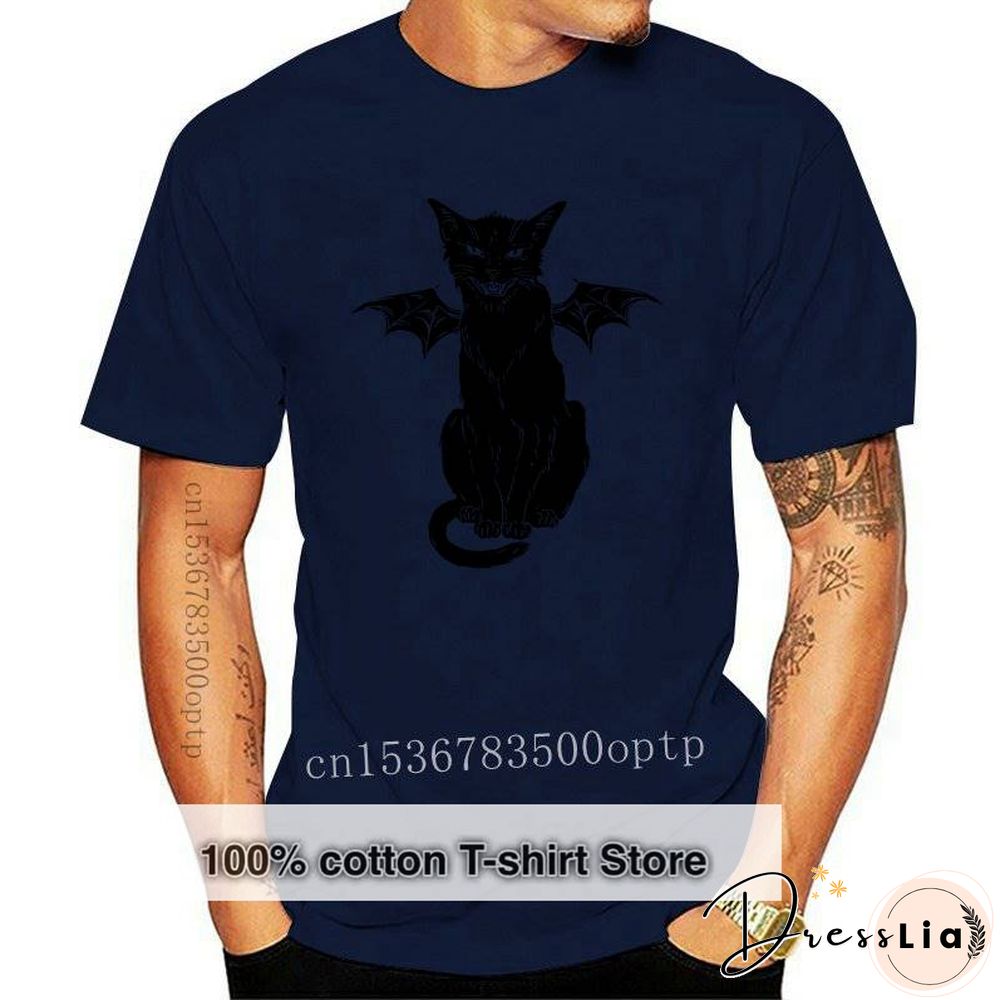 New Cotton T Shirt Funny Gothic Retro Devil Cat Artwork Print Short Sleeve Tops Tees Fashion Casual T Shirt Brand Clothing