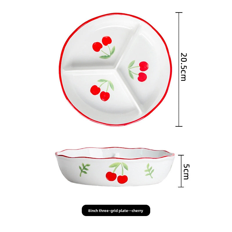 Ceramic Compartment Deep Bowl With Lid Sealed Partition Bowl Heat-resistant Microwave Oven Special Three-compartment Bowl Plate Snack Lunch Box