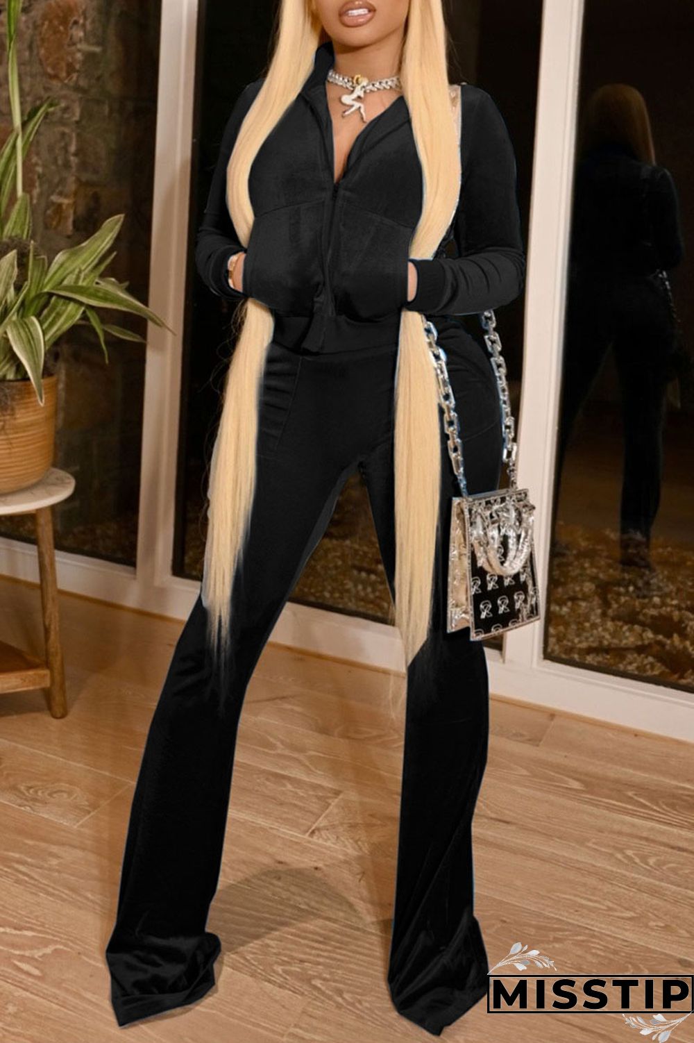 Burgundy Fashion Street Solid Patchwork O Neck Long Sleeve Two Pieces