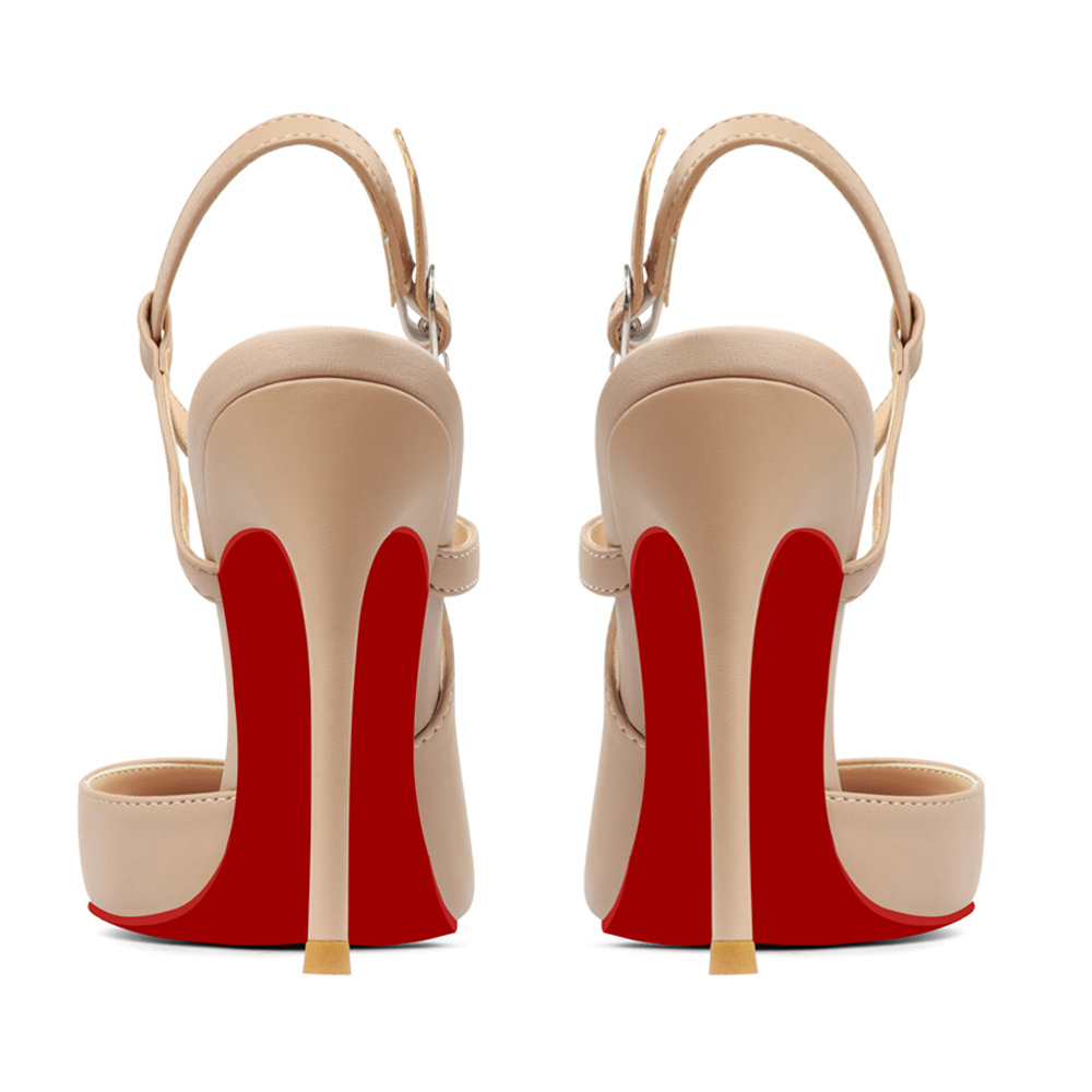 100mm Mid Heel Women Slingback Pumps Ankle Strap Jenlove Stiletto Close Pointed Toe Dress Red Bottoms Matte Glitter Shoes-MERUMOTE