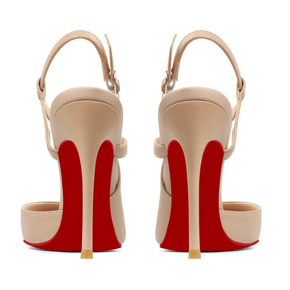 100mm Mid Heel Women Slingback Pumps Ankle Strap Jenlove Stiletto Close Pointed Toe Dress Red Bottoms Matte Glitter Shoes-MERUMOTE