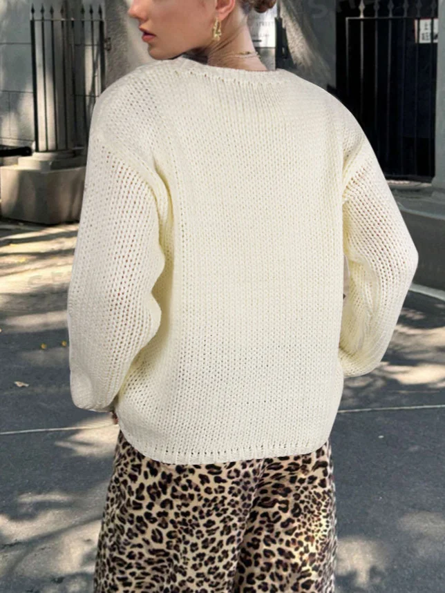 Athvotar Athvotar Yang Autumn And Winter Sweater Women Loose Round Collar Hand Embroidered Bow Jacket Coat