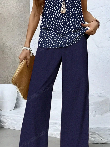 Women's Sleeveless Square Collar Graphic Printed Casual Set