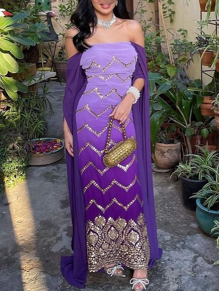 Purple Elegant Zigzag Off Shoulder Dress