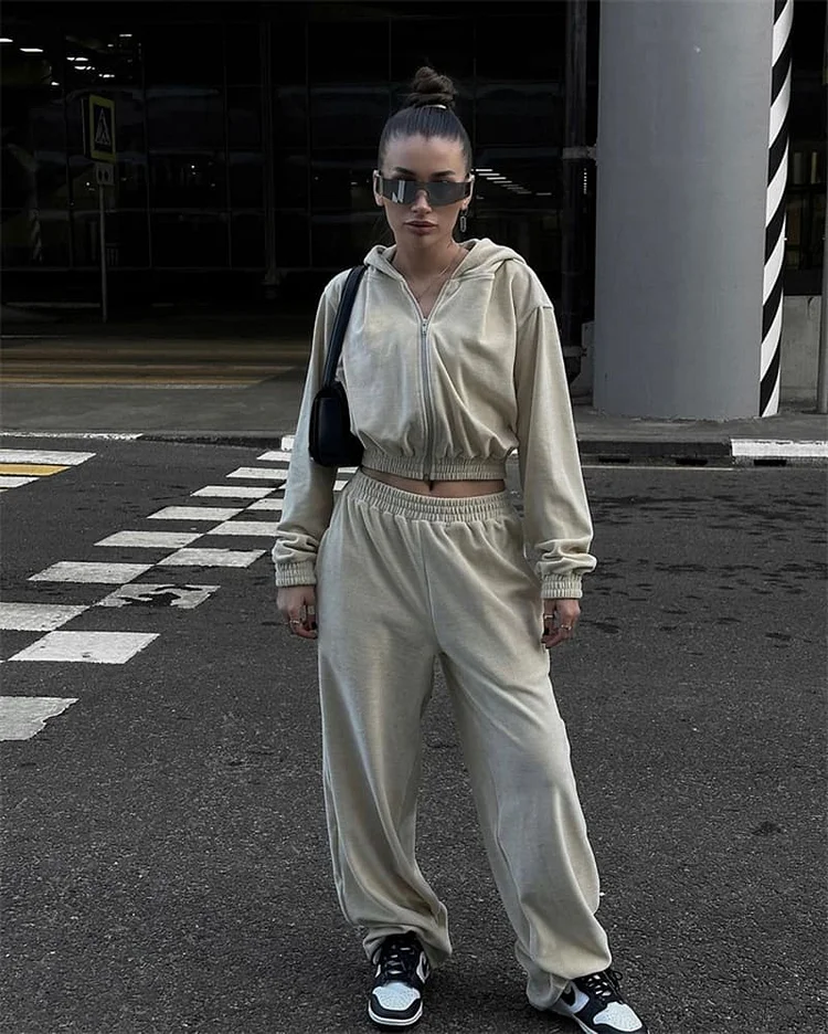 PASUXI Soft Hooded Cardigan Elastic Waist Lounge Set Cozy Women's Loungewear huanwei