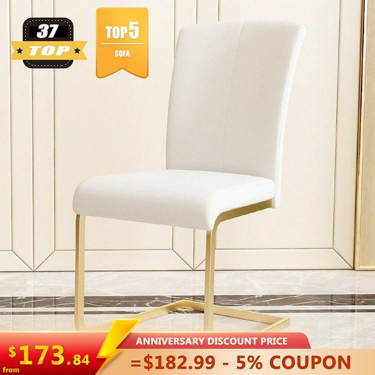 Homemys Modern Minimalist Upholstered White PU Leather Dining Chairs Gold Metal Base