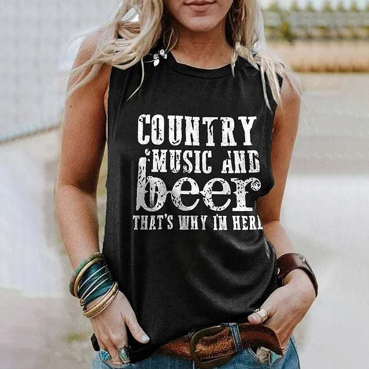Socialshop Country Music And Beer That's Why I'm Here Print Tank Top socialshop