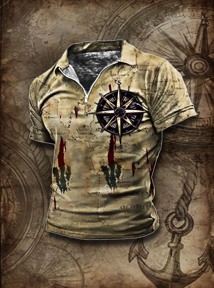 Men's Graphic Nautical Compass Henley Shirt Tee / Rvogue / Rvogue