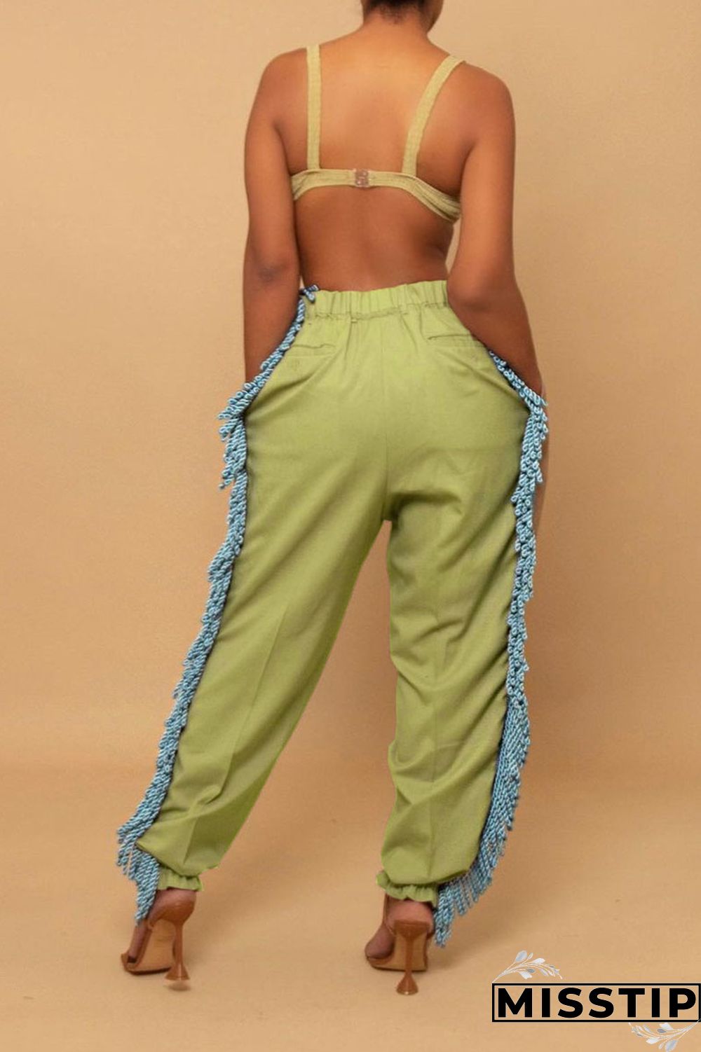 Black Casual Solid Tassel Patchwork Loose High Waist Pencil Solid Color Bottoms