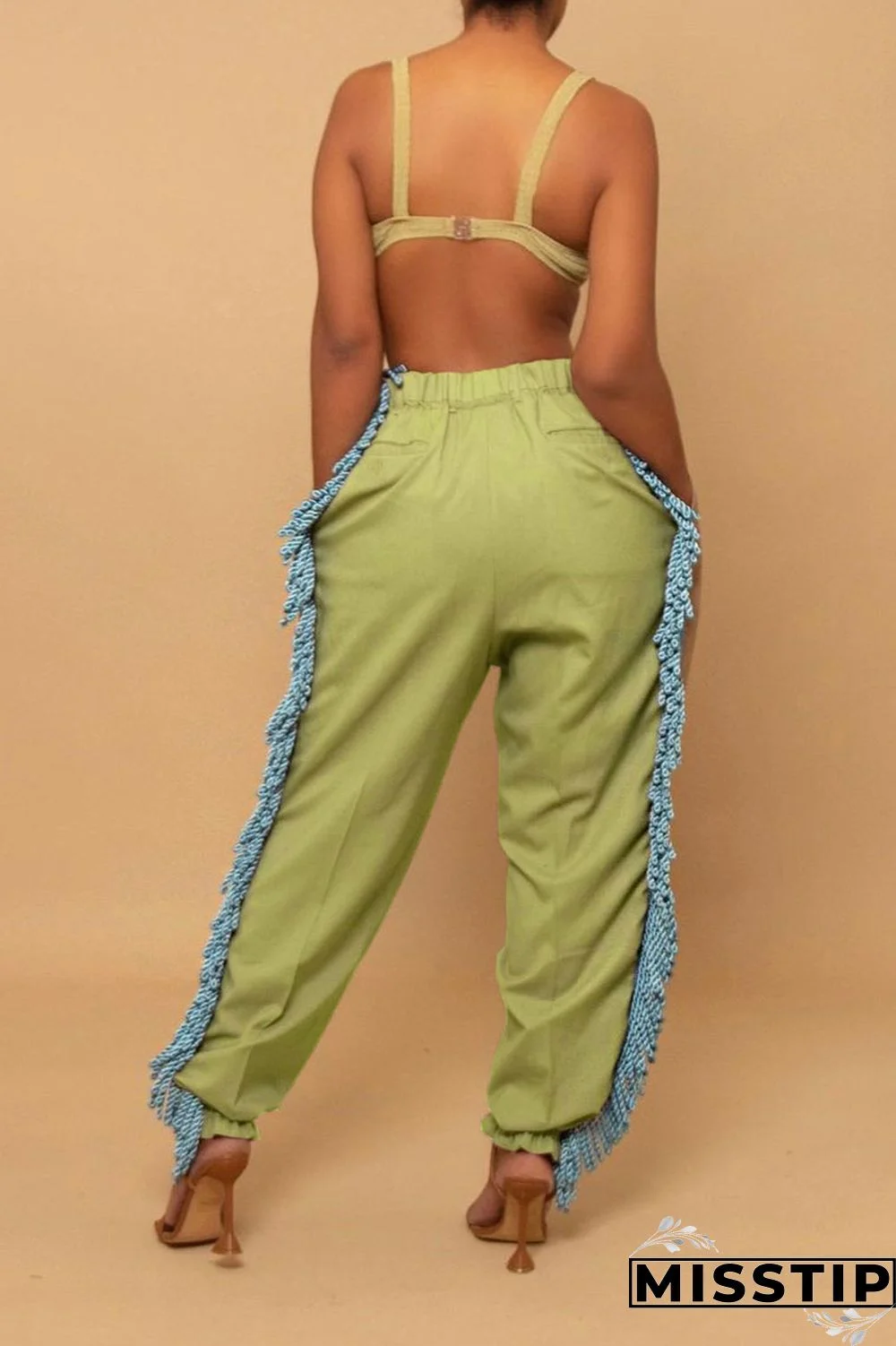 Black Casual Solid Tassel Patchwork Loose High Waist Pencil Solid Color Bottoms