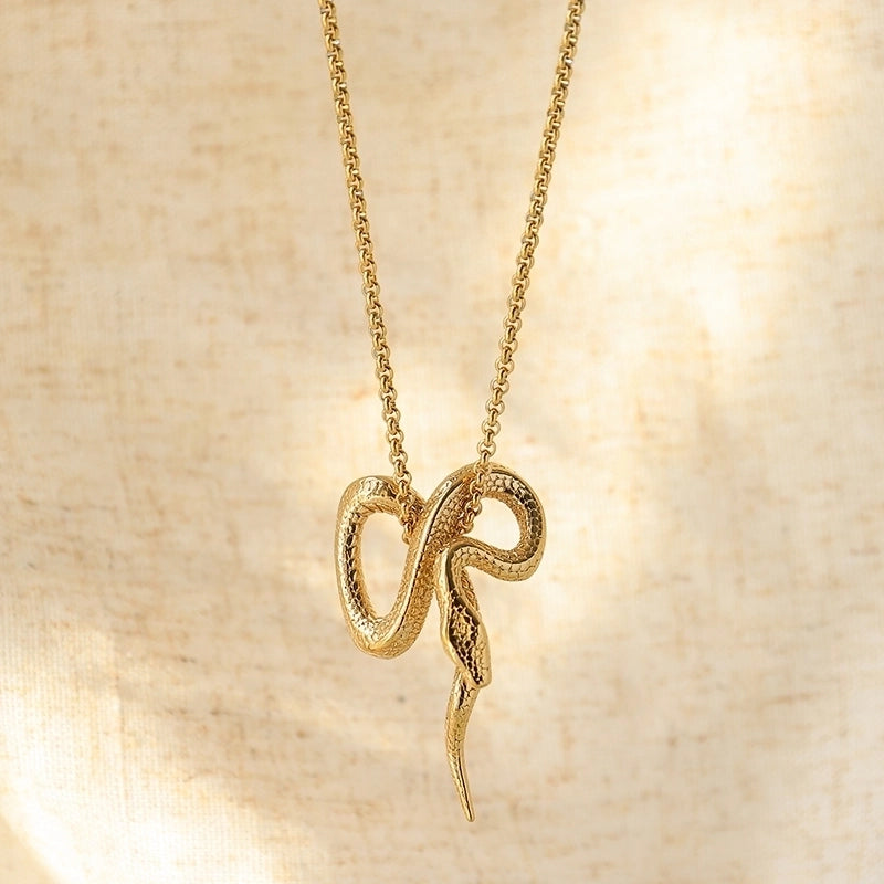 Chinoiserie Exaggerated Novelty Snake 304 Stainless Steel 14K Gold Plated Plating Stainless Steel Necklaces