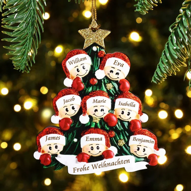 Holz Personalisiertes 8 Namen Text Weihnachtsornament Baum Anhänger mit 8 Familienmitgliedern