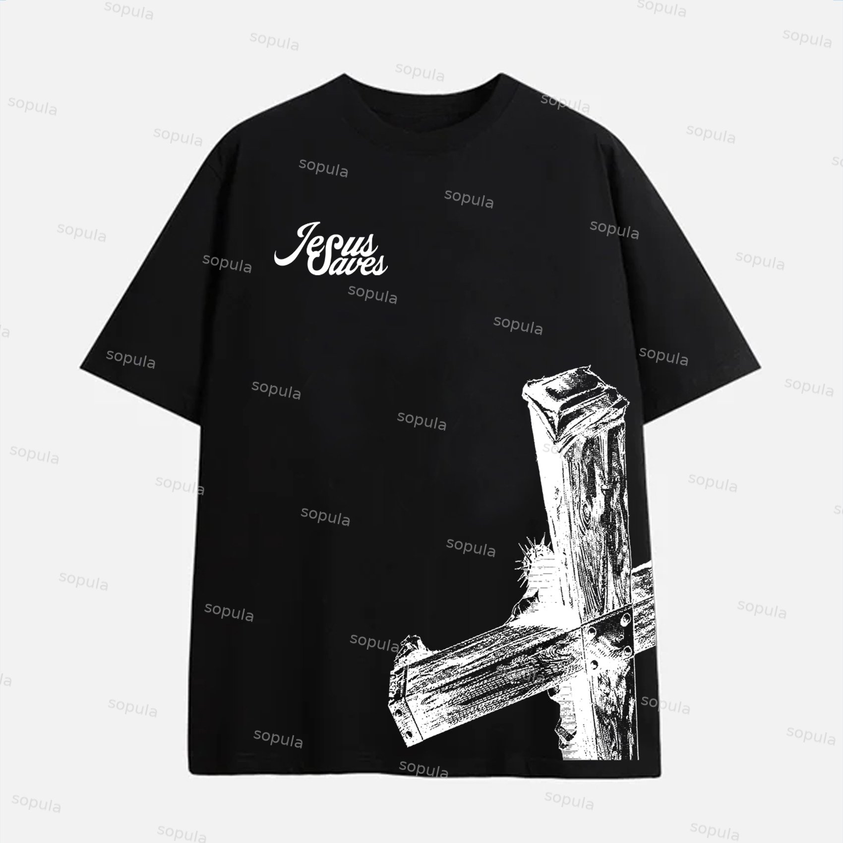 Sopula Casual Jesus Saves Graphic Cotton Short Sleeve T-Shirt - SOPULA