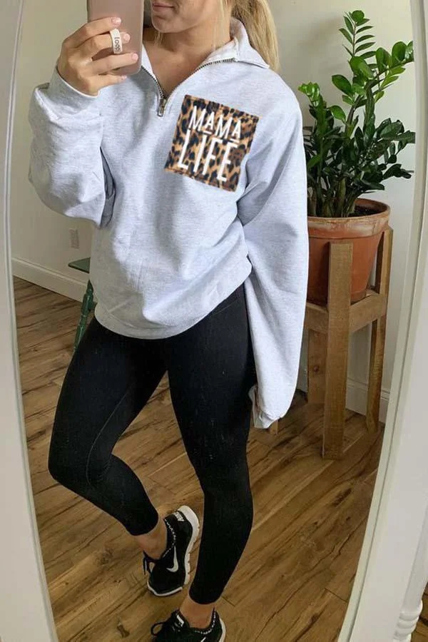 Leopard Print Funnel Neck Zip Through Sweatshirt-Allyzone-Allyzone