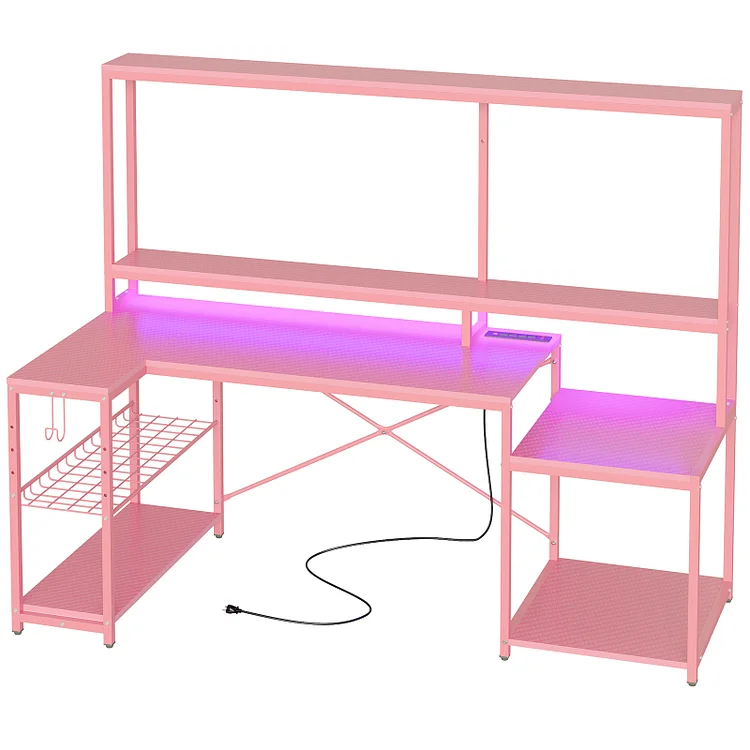 Bestier LED Gaming Desk with Hutch, 71.5 inch L Shaped Computer Desk