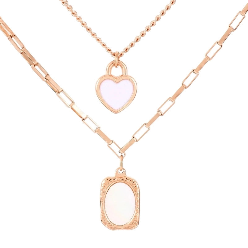 Sweet Heart Shape Stainless Steel 18K Gold Plated Patchwork Layered Necklaces