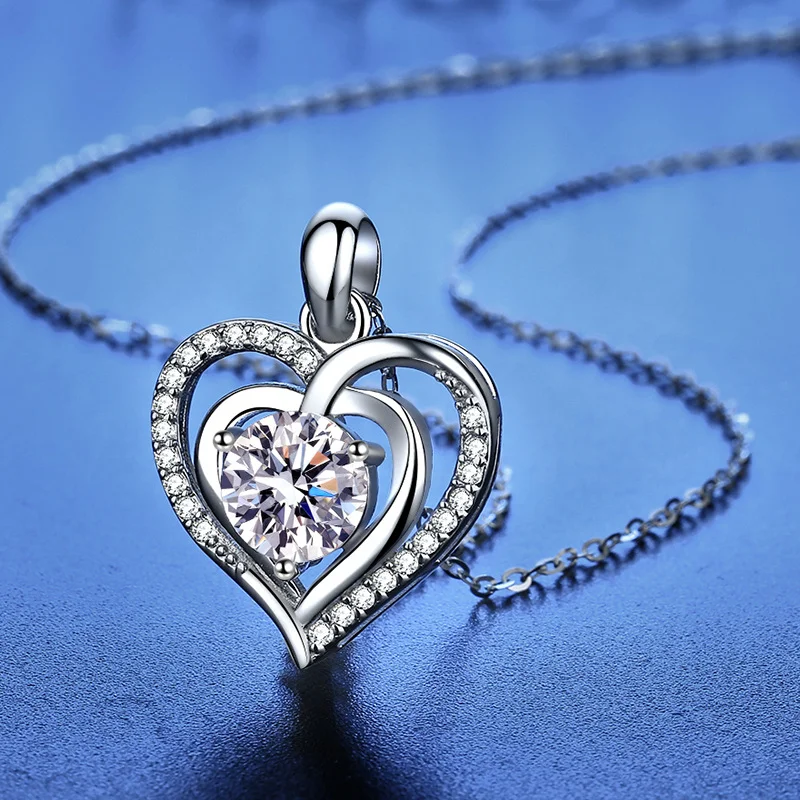 Moissanite 925 Sterling Silver Heart Pendant Necklace