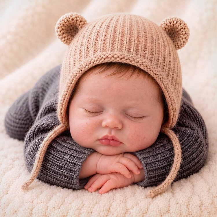 [Pre-Order]Babeside Ayla 12&rdquo;/16&rdquo; Silicone Reborn Baby Boy Doll &ndash; Hand-Rooted Hair & Bear Hat Grey Set