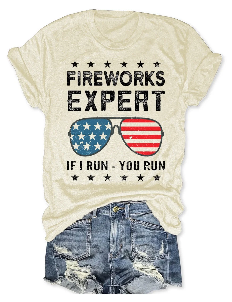 Fireworks Expert If I Run You Run American Flag Sunglasses T-Shirt