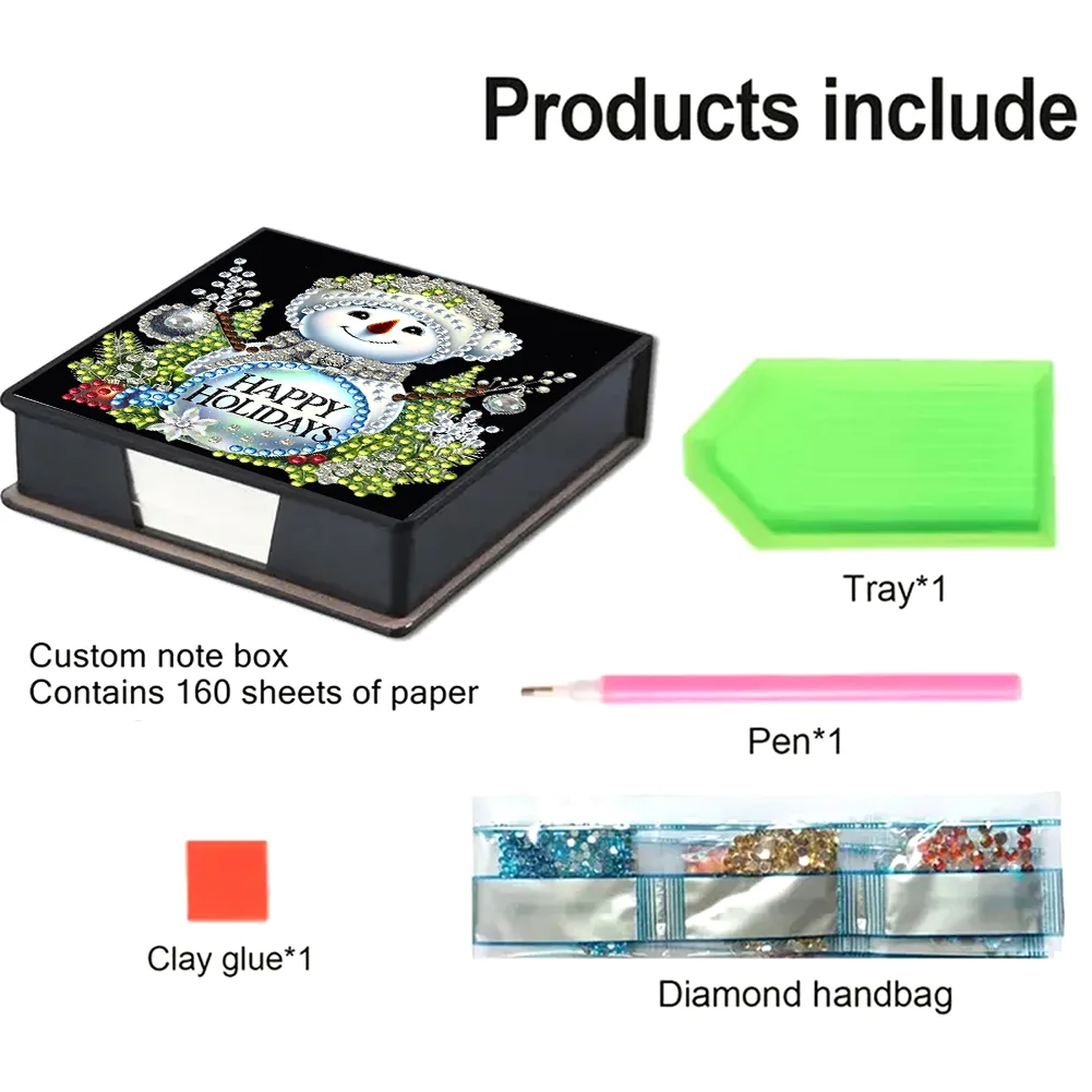 5D DIY PU Snowman Diamond Painting Notecard Box Gem Art Sticky Note Holder