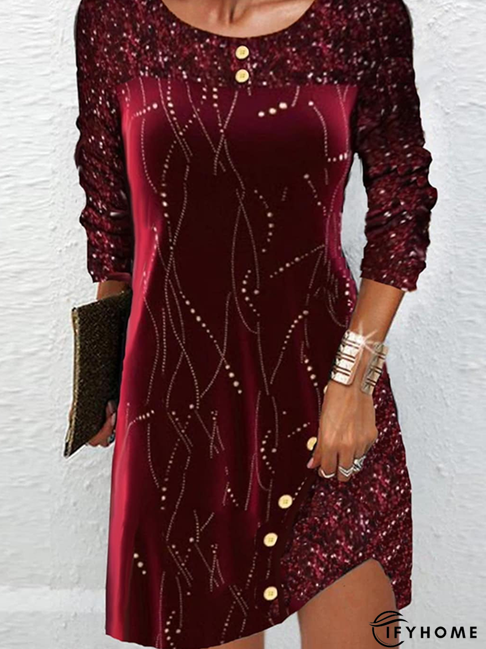 Velvet Glitter Casual Crew Neck Dress | IFYHOME