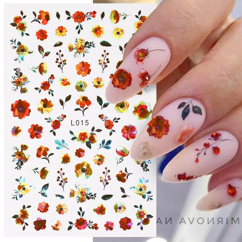 1PC 3D Nail Stickers Autumn Flowers Leaves Self-Adhesive Slider Star Nail Art Decorations Love Heart Decals Manicure Accessories-Nail Inspo