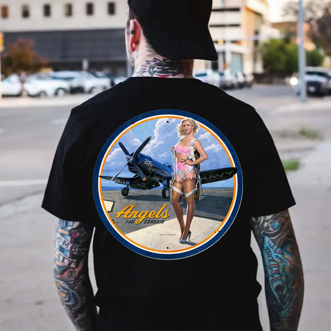ANGELS Sexy Lady Airplane Print Men's T-shirt