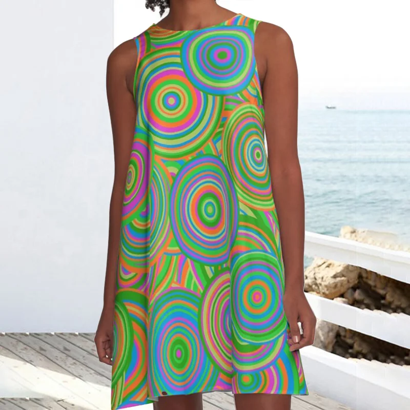 Simple Contrast Print Sleeveless Mini Dress