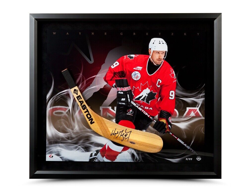 Wayne Gretzky Autographed 28X24 Framed Photo Poster painting Stick Blade Ice Cold Canada /99 UDA