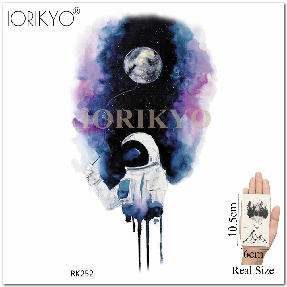 Watercolor Galaxy Cosmonaut Moon Whale Fake Tattoos Stickers For Kids Cartoon In Bulk Tattoo Temporary For Women Arm Tatoo Paste