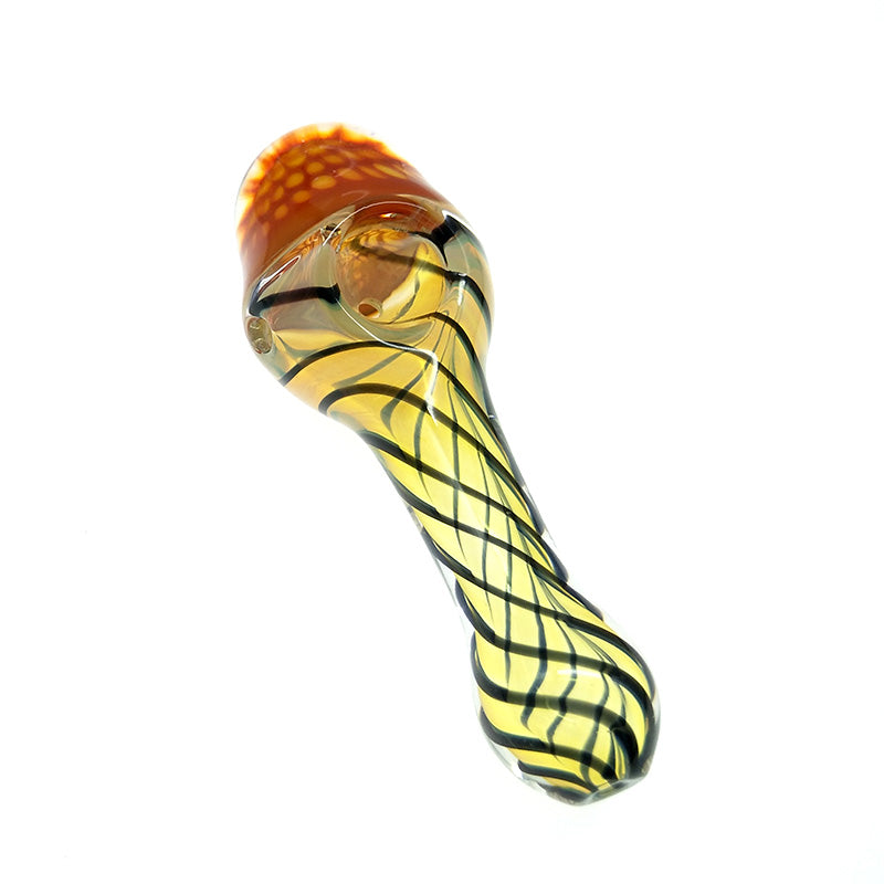 Black Stripes Pale Yellow Spoon Pipe W/ Honeycomb Bowl