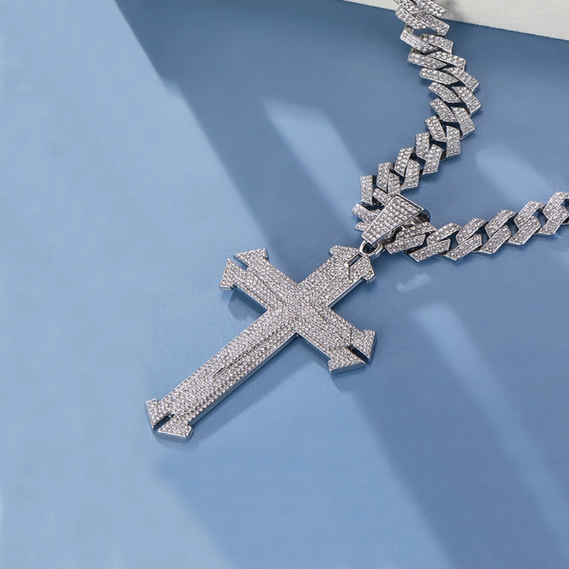 New Men’s Hiphop Cross Necklace Diamond Luxury Hip Hop Disco Nightclub Affordable Luxury Style Clavicle Chain