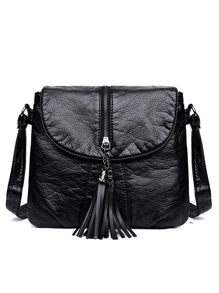 Tassels Zipper Flap Portable Crossbody Bag