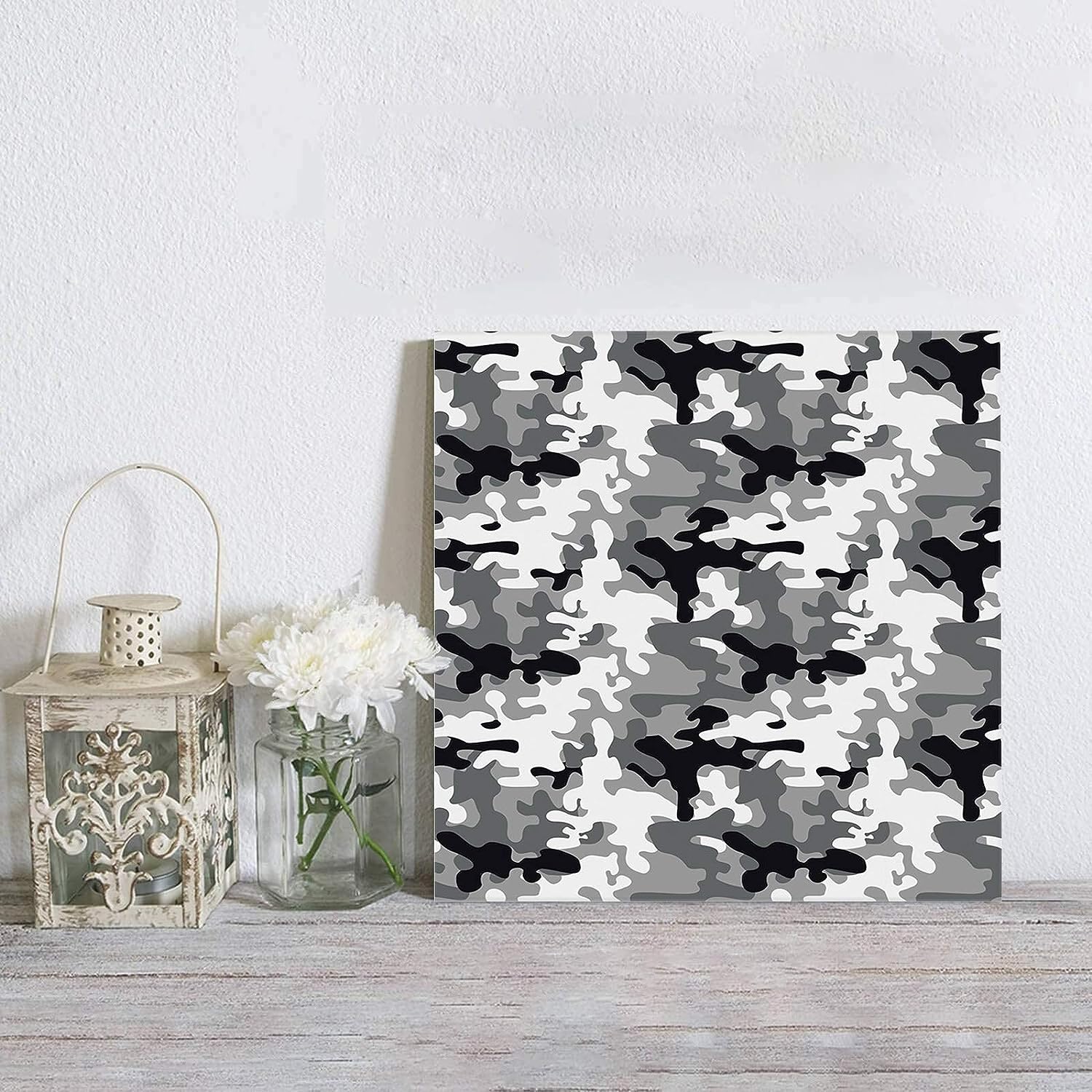Canvas Wall Art Framed Wall Decoration Gray Camouflage Handsome Mighty Military Style Artwork Canvas Prints for Living Room Bedroom Ready to Hang for Home Decor 12&#034; x 12&#034;