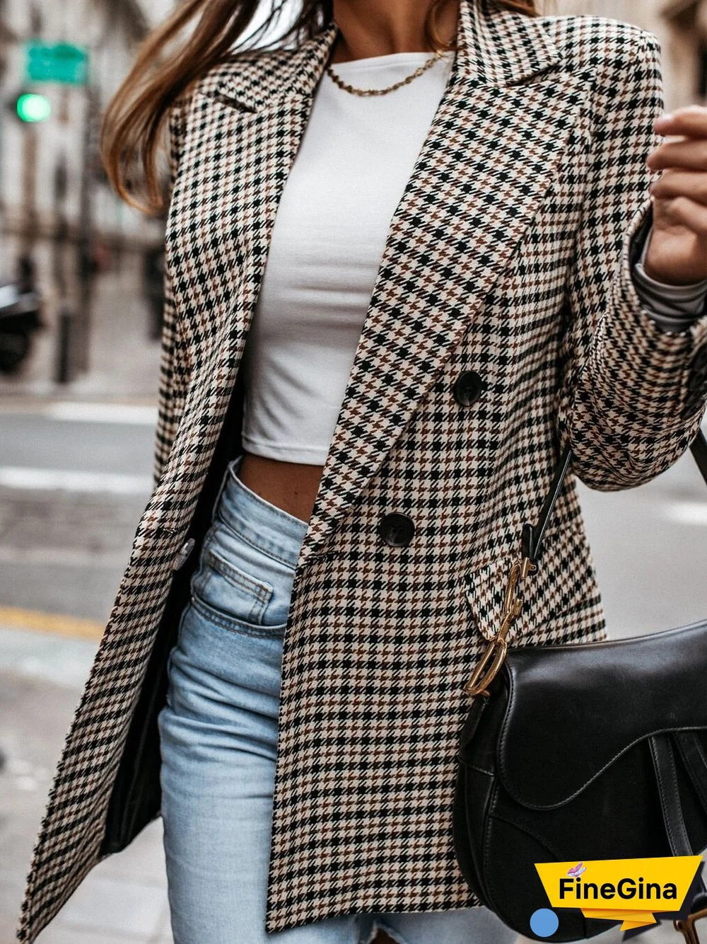 Women's Blazers Plaid Print Lapel Small Blazer