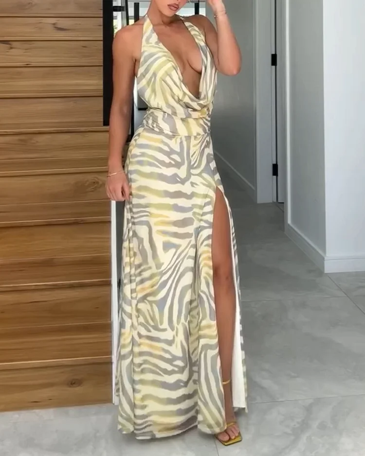 Women's printed halter neck dress