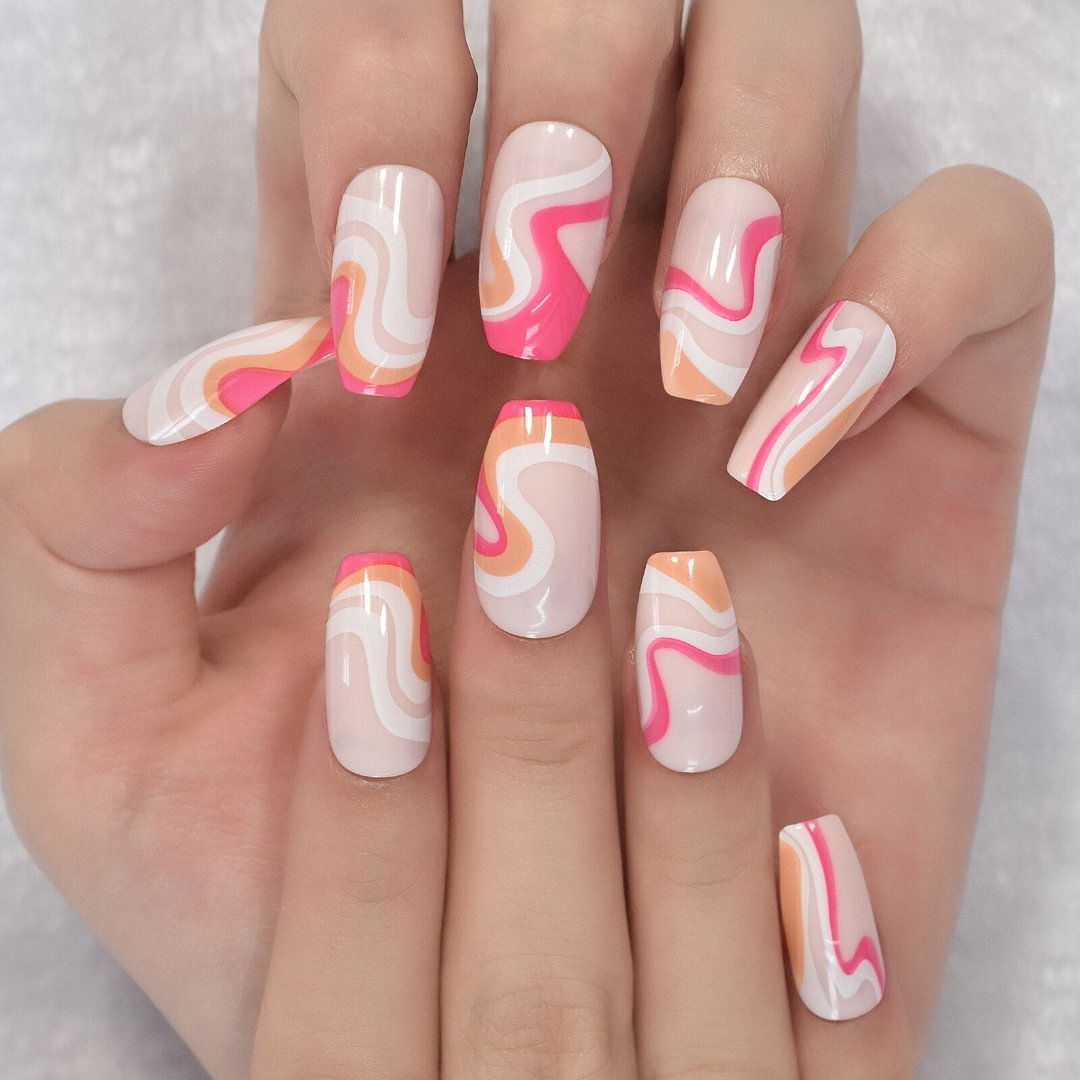 Medium Coffin Dance Lines Design Cool Pattern Nails Art Nails With Charms Press On Nails With Designs Salon At Home Manicure