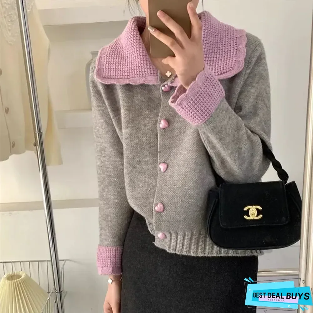 Love Loose Contrast Lapel Knit Cardigan