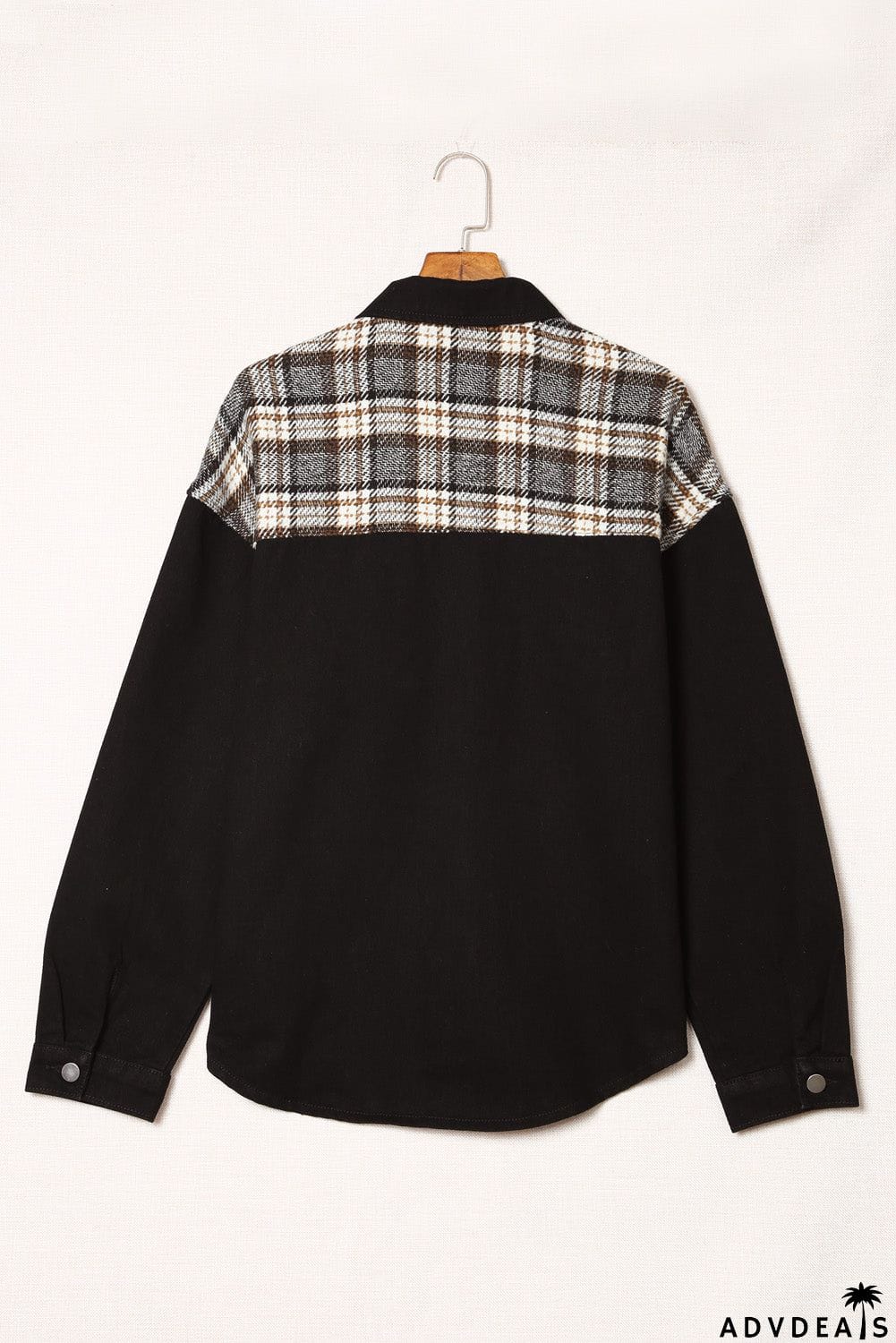 Plaid Patchwork Raw Hem Denim Jacket