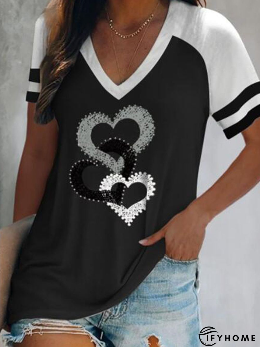 V Neck Short Sleeve Tops | IFYHOME