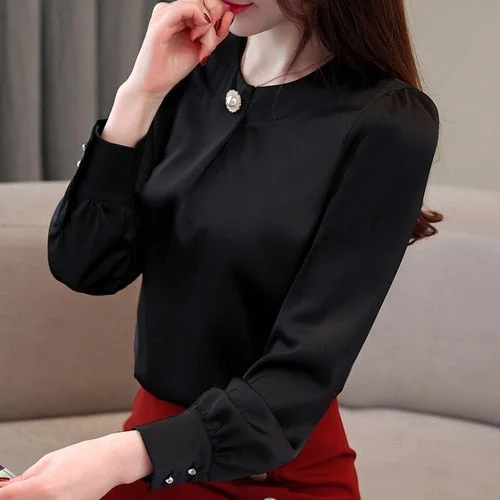 womens tops and blouses solid chiffon blouse shirt Office Lady blouse long sleeve women shirts fashion women blouses 1875 50