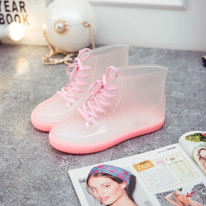 Jelly Transparent Anti-Slip Fashion Waterproof Shoes Rainshoes Rain Boots Shoe Cover Woolen Cotton Rubber Boots Female Short