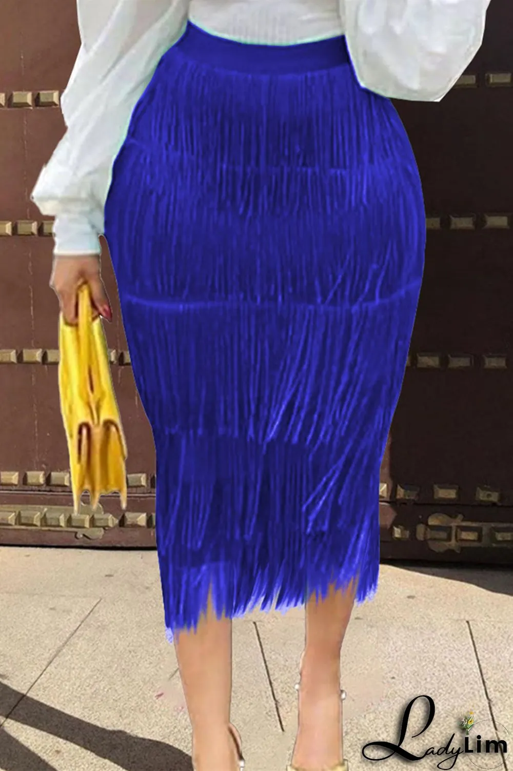 Black Fashion Solid Tassel Patchwork Regular High Waist Straight Solid Color Bottoms