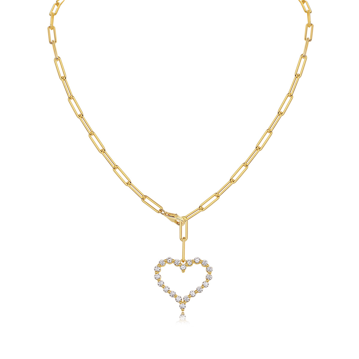Heart Moissanite Paper Clip Chain Pendant Necklace
