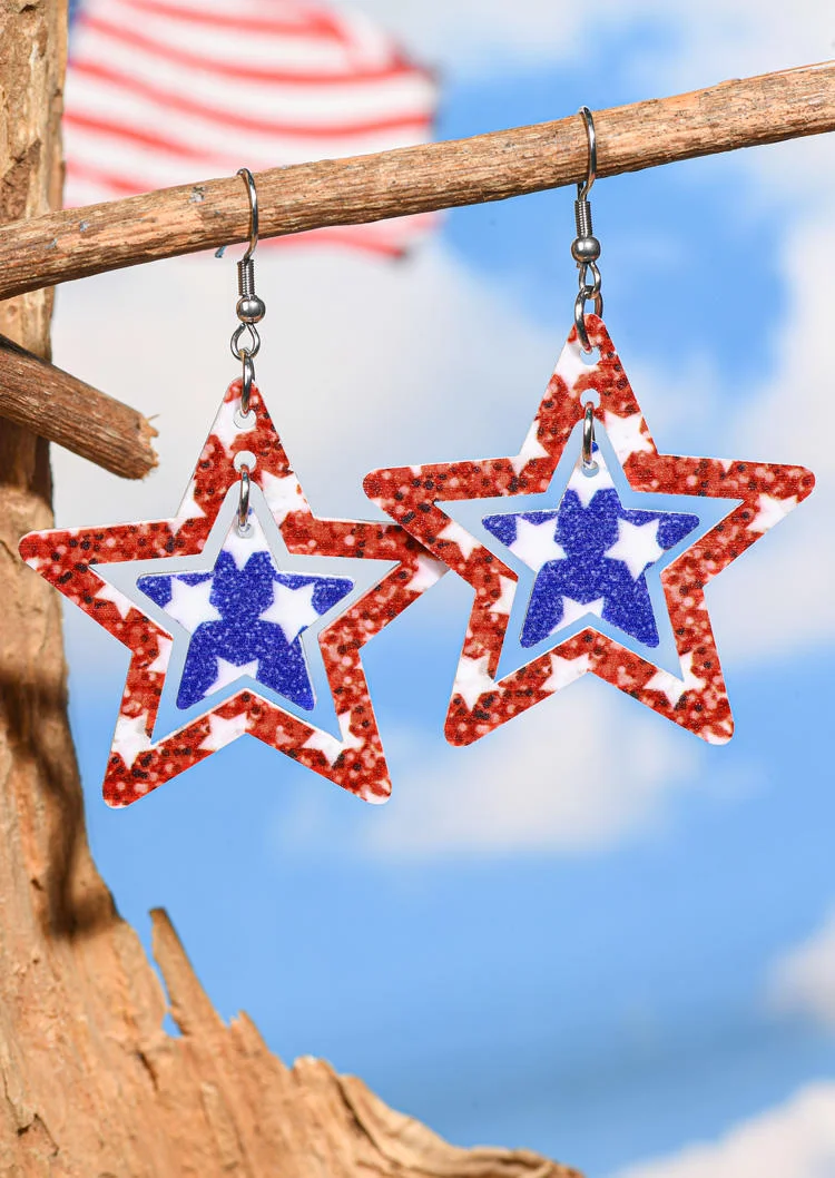 American Flag Hollow Out Star Hook 4th Of July Earrings socialshop