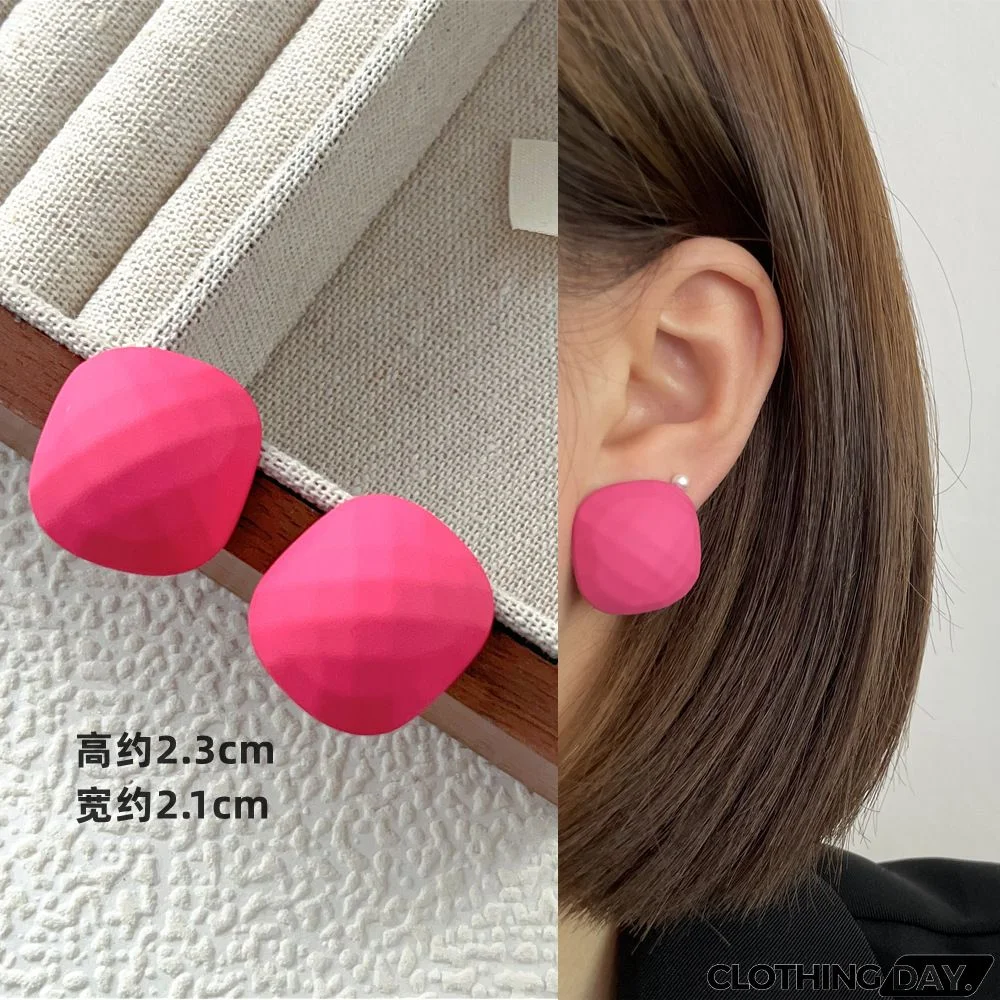 Women Fashion Geometric Fluorescent Rose Without Ear Hole Ear Clip Earrings