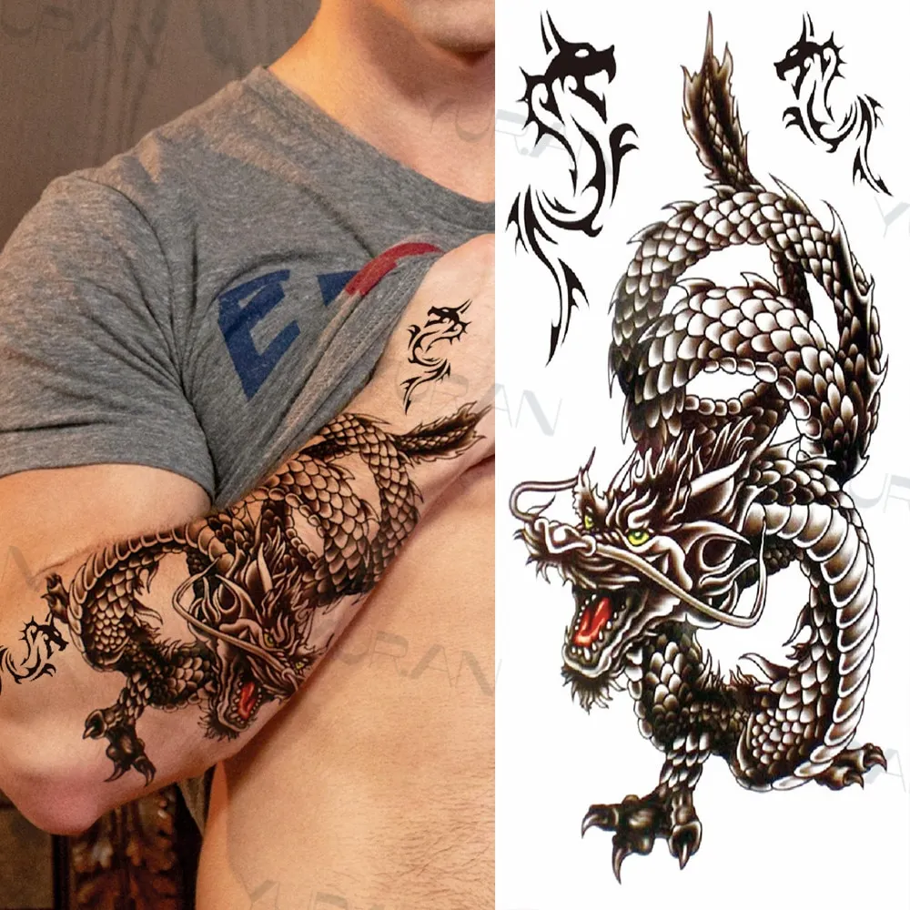 Sdrawing Tiger Flower Temporary Tattoo For Men Adult Fake Cat Dragon Tiger Eagle Wolf Tattoo Sticker Water Transfer Tatoo Paste