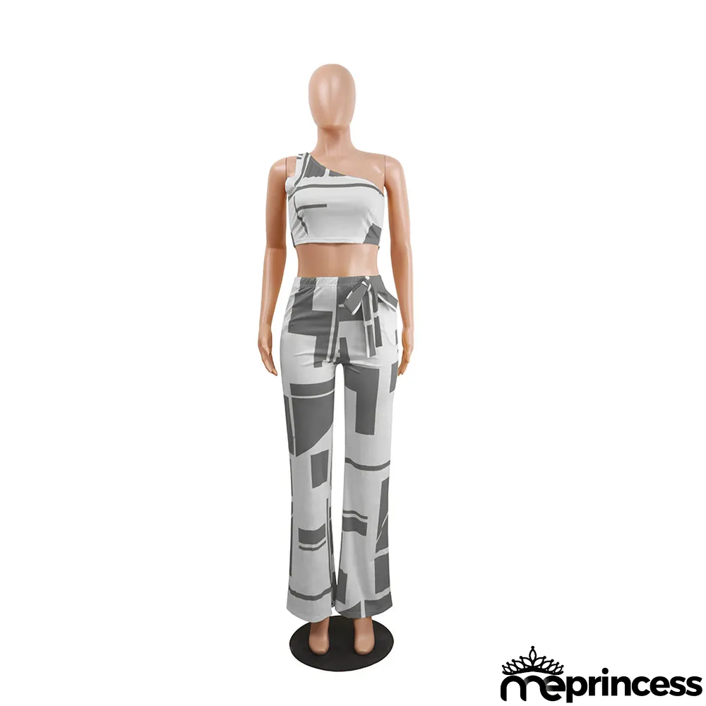 Women Off Shoulder Crop Top And Lace-Up Pant Two Piece