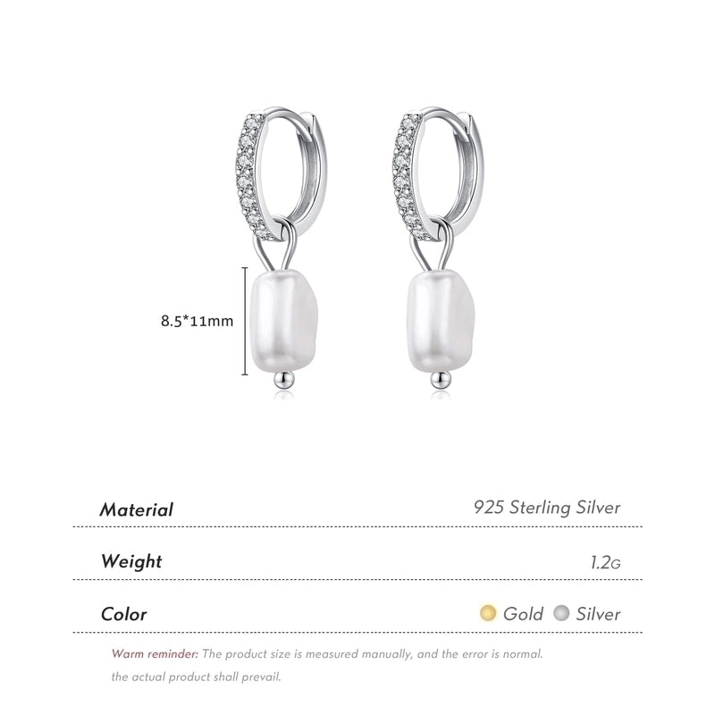 1 Pair 925 Sterling Silver Pearl Irregular Hoop Earrings