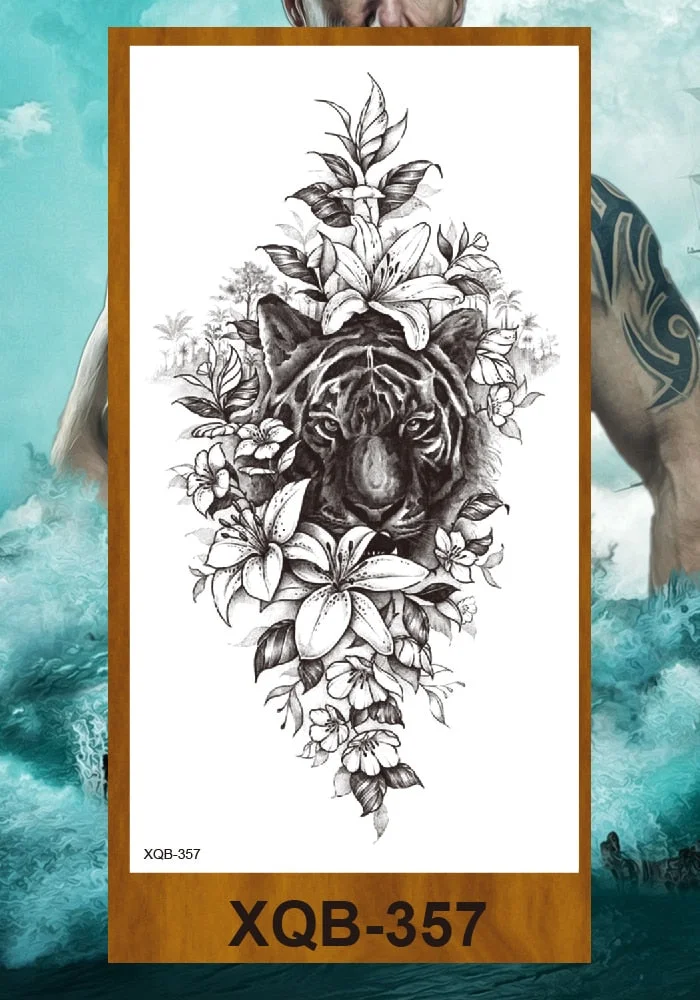 Sexy Fake Tattoo for Woman Large Leg Thigh Body Tattoo Stickers Waterproof Temporary Tattoos Peony Lotus Flowers Fish Dragon